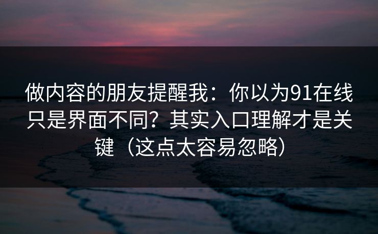 做内容的朋友提醒我：你以为91在线只是界面不同？其实入口理解才是关键（这点太容易忽略）